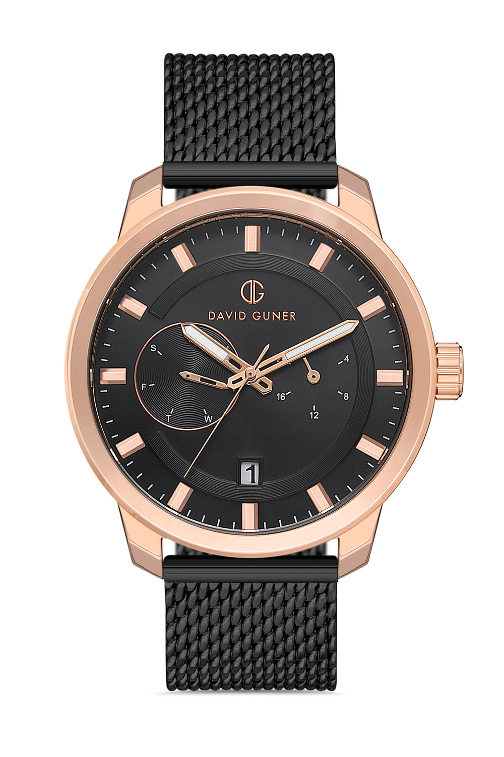 DAVID GUNER Erkek Kol Saati Siyah Kadran Rose ve Siyah Kasa DG-8305GC-R2
