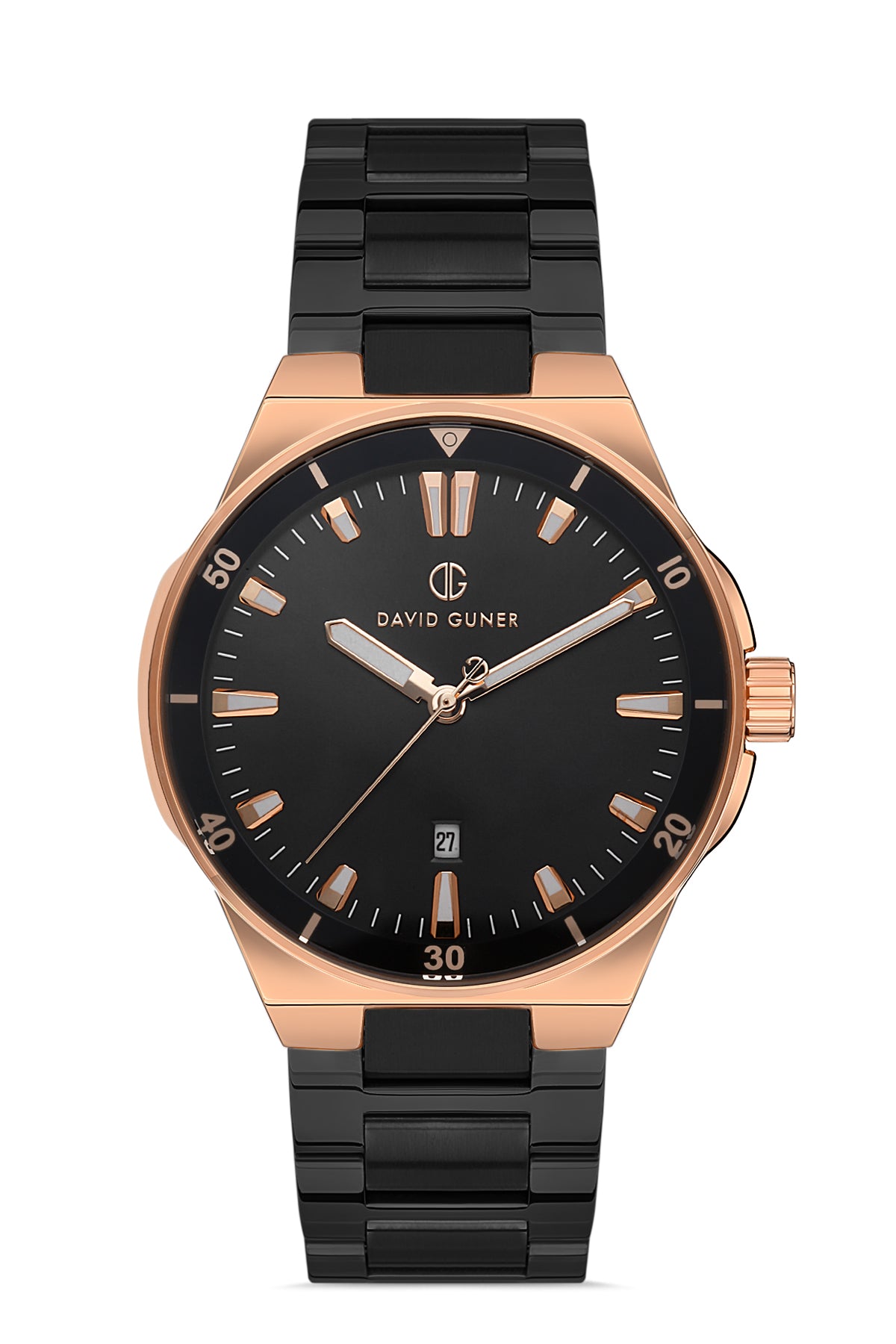DAVID GUNER Calendar Rose Coated Black Band Men's Watch