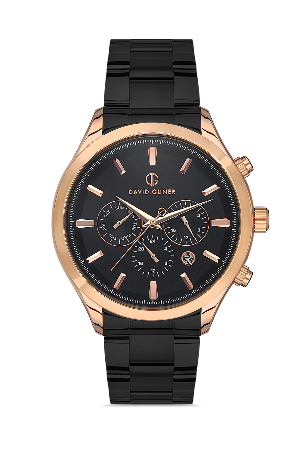 DAVID GUNER Erkek Kol Saati Siyah Kadran Rose ve Siyah Kasa DG-8400GA-R2