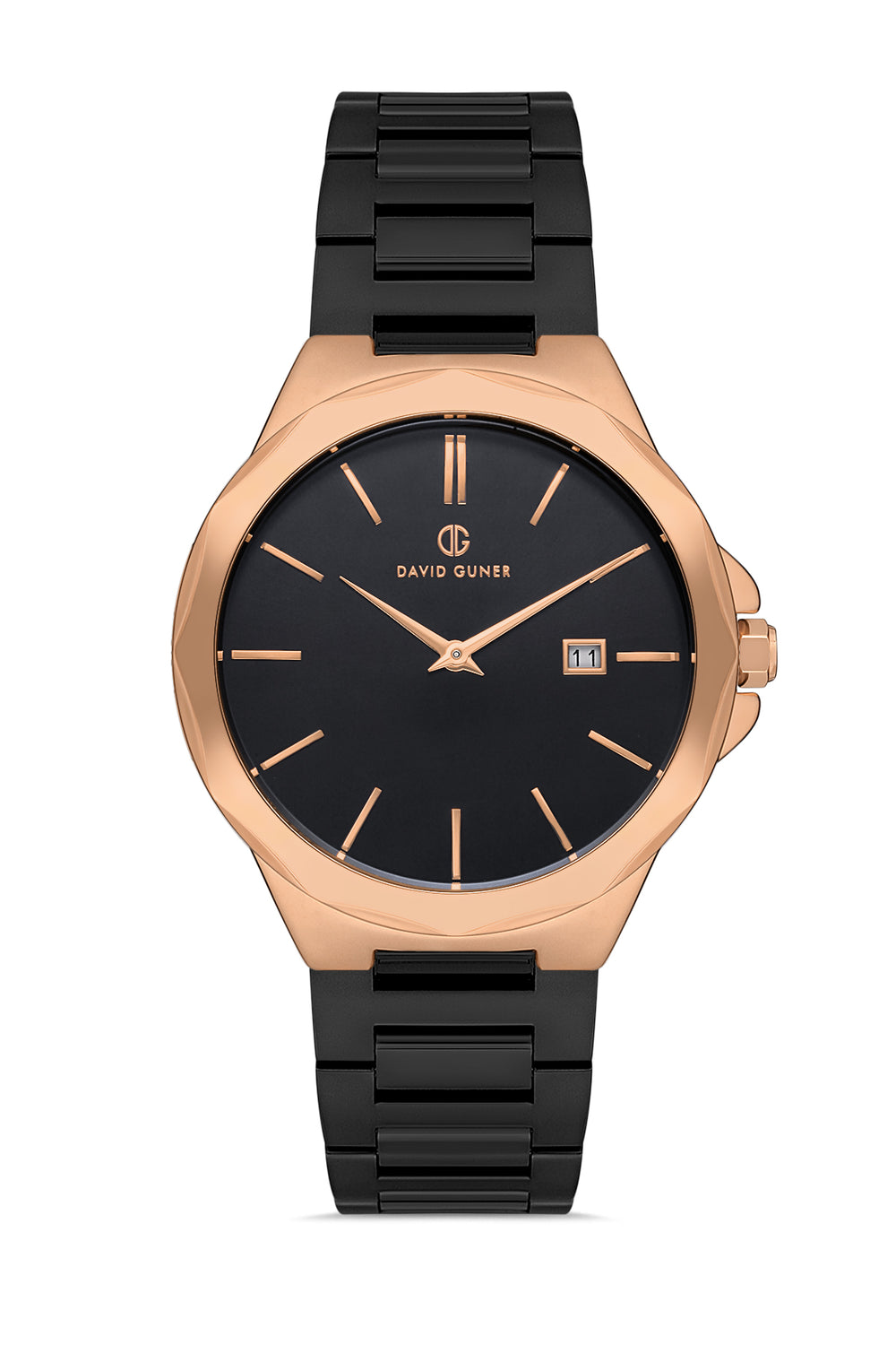 DAVID GUNER Rose Plating Men's Watch with Black Dial and Black Band