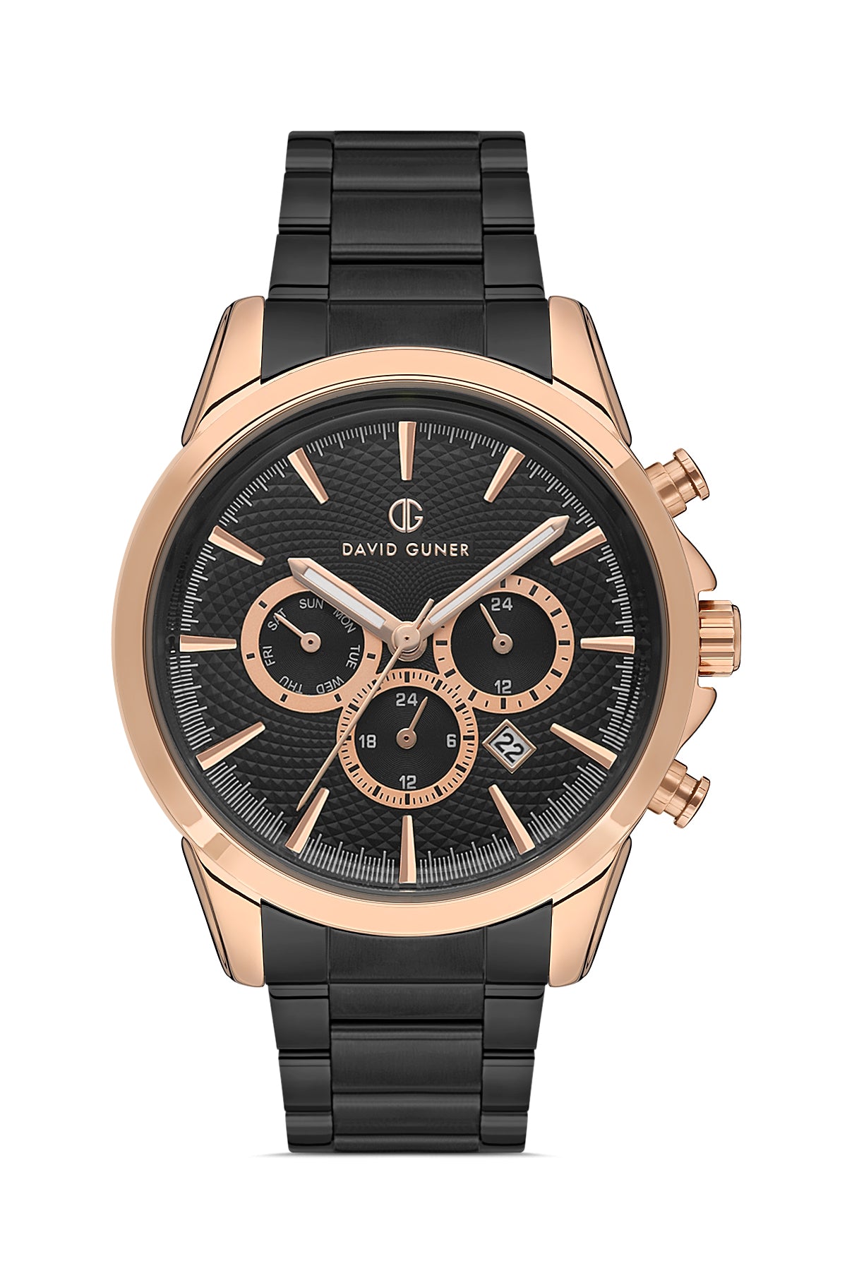 DAVID GUNER Black Dial Rose Coated Calendar Men's Watch