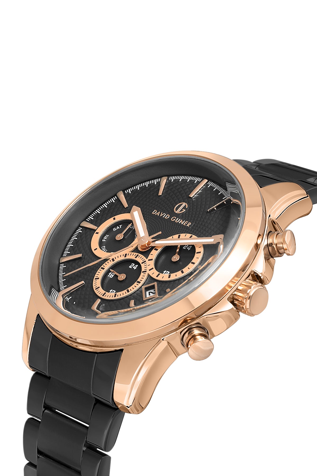 DAVID GUNER Black Dial Rose Coated Calendar Men's Watch