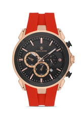 David Guner Rose Black Coated Men's Watch with Red Silicone Band