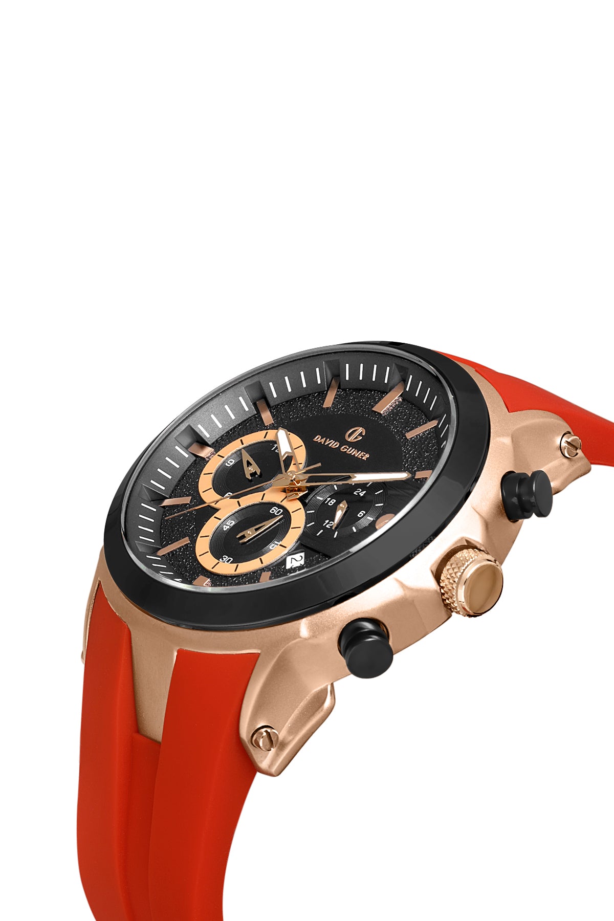 David Guner Rose Black Coated Men's Watch with Red Silicone Band