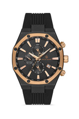 DAVID GUNER Rose Siyah Kaplama Multi Fonksiyonlu Siyah Kadranlı Silikon Kayışlı Erkek Kol Saati - DG-8821GD-R2