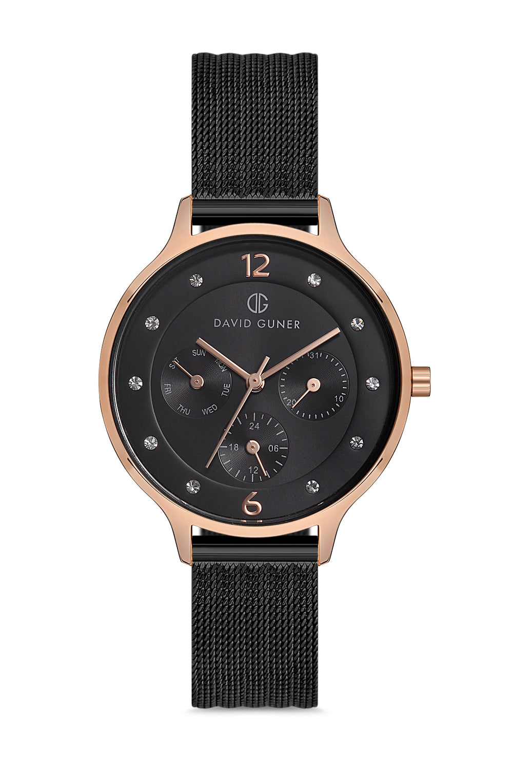 DAVID GUNER Kadın Kol Saati Siyah Kadran Rose ve Siyah Kasa DG-8120LC-R2
