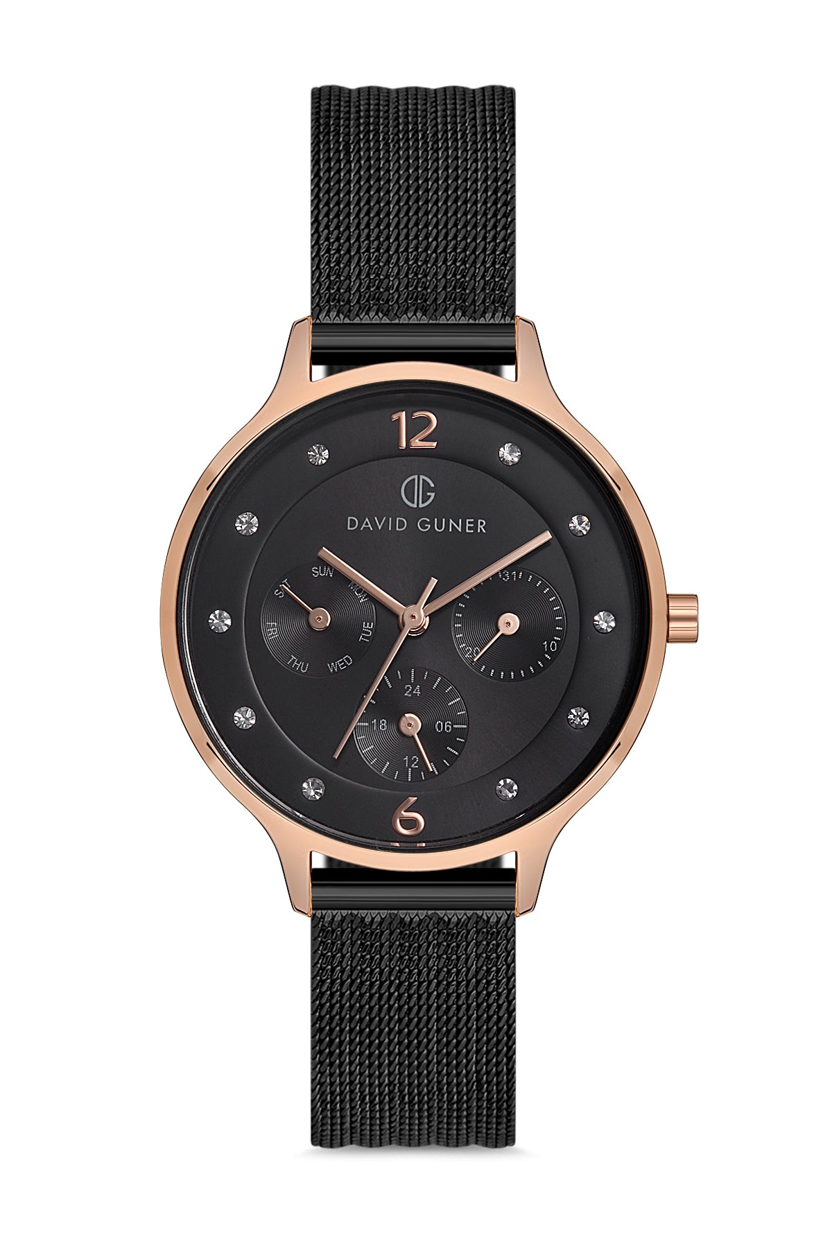 DAVID GUNER ROSE SİYAH KAPLAMALI SİYAH KADRANLI KADIN KOL SAATİ - DG-8120LC-R2