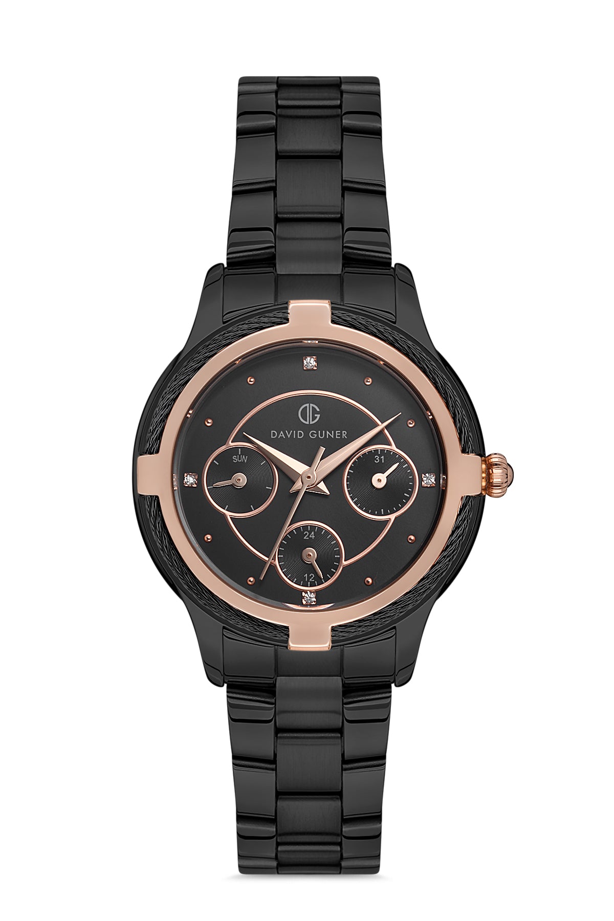 DAVID GUNER ROSE SİYAH KAPLAMALI SİYAH KADRANLI KADIN KOL SAATİ DG-8181LA-R2R