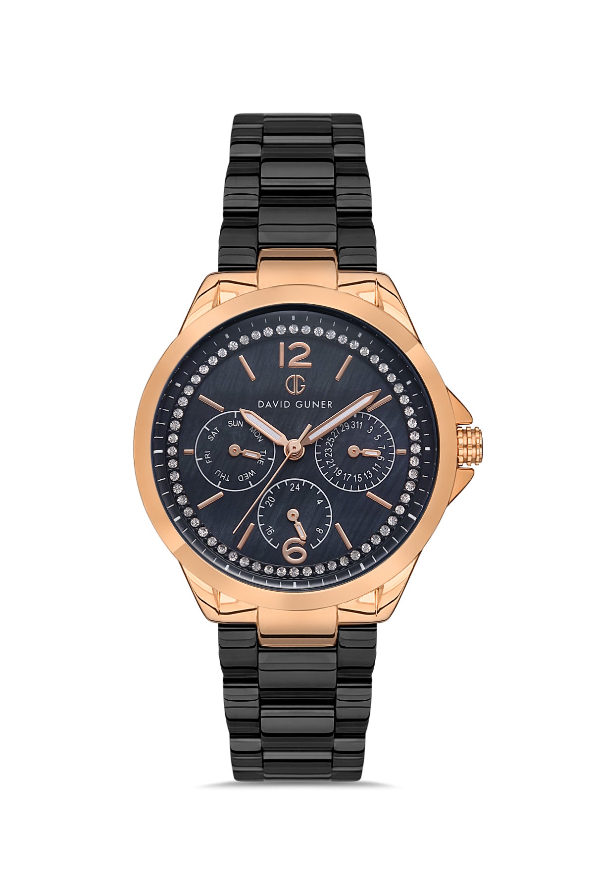 DAVID GUNER Rose Black Coated Black Dial Women's Watch