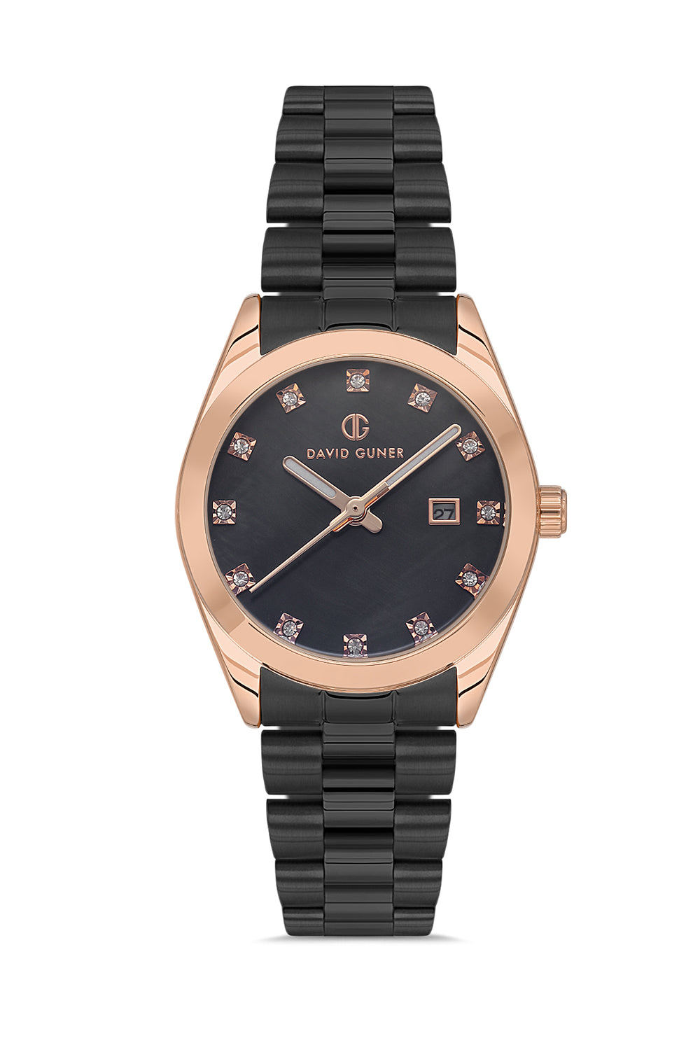 DAVID GUNER Rose Black Coated Calendar Women's Watch