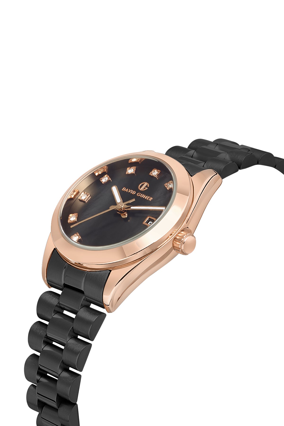 DAVID GUNER Rose Black Coated Calendar Women's Watch