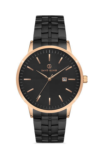 DAVID GUNER Rose Black Coated Black Dial Calendar Men's Watch