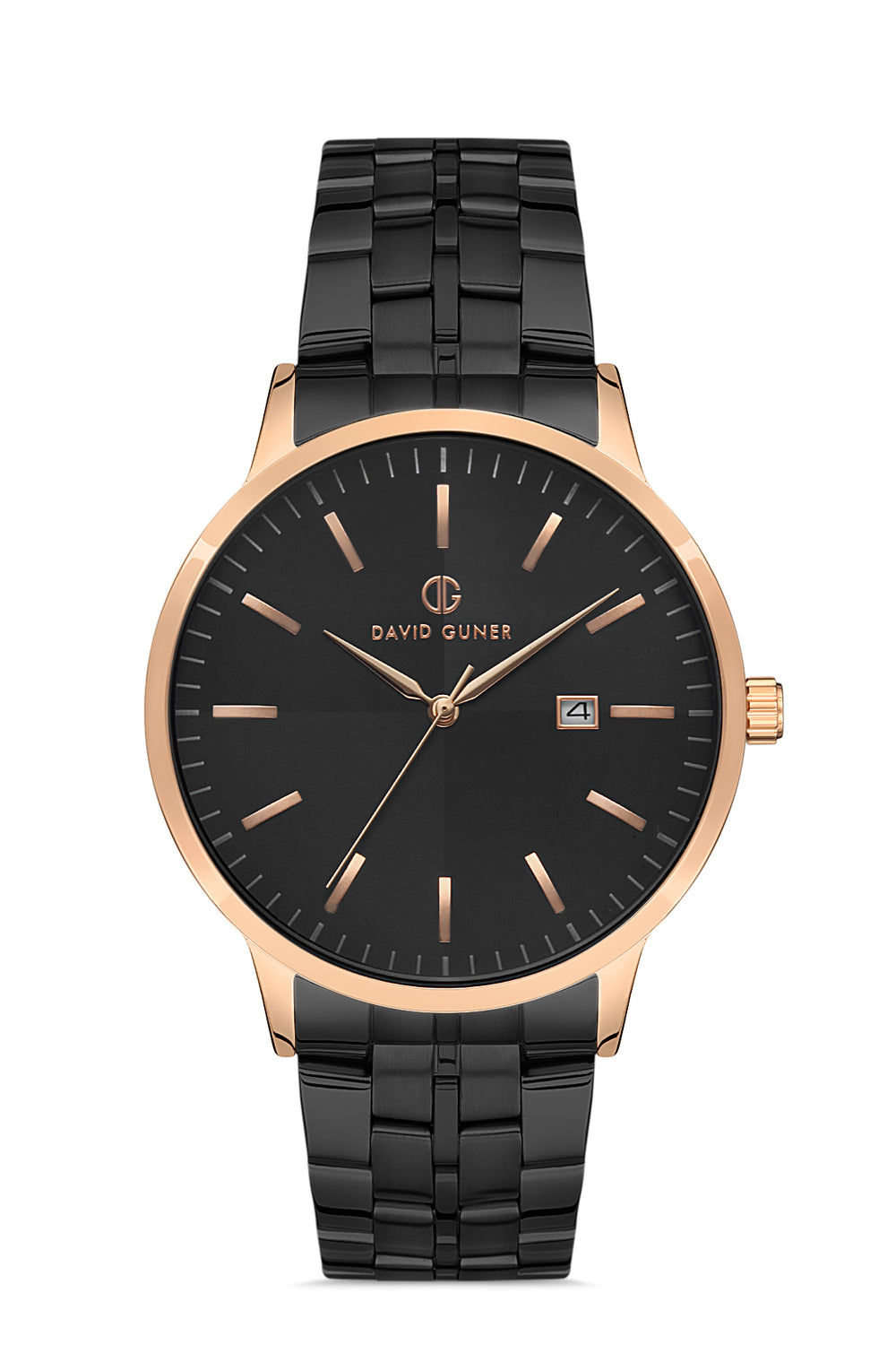 DAVID GUNER Rose Black Coated Black Dial Calendar Men's Watch