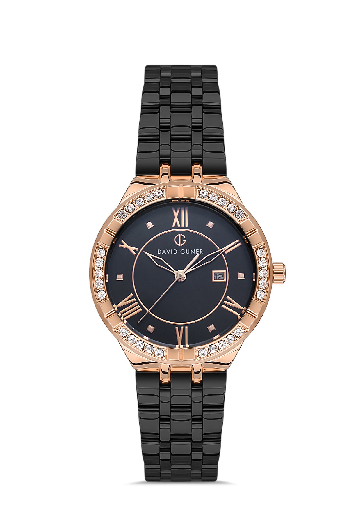 DAVID GUNER Rose Black Coated Calendar Women's Watch