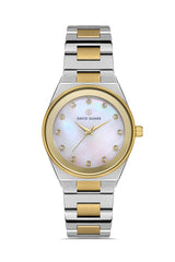 DAVID GUNER Sarı Beyaz Kaplama Gümüş Kadranlı Paslanmaz Masif Çelik Kordonlu Kadın Kol - DG-8372LA-D1