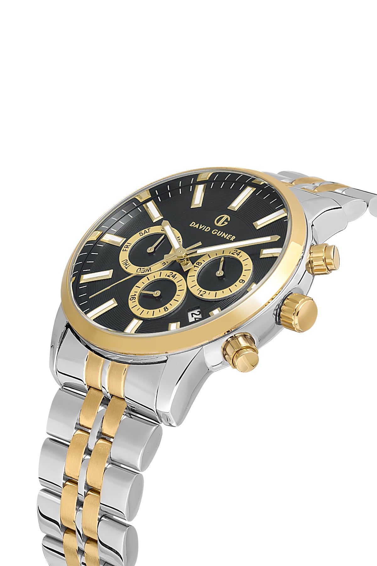 DAVID GUNER Sarı Beyaz Kaplama Siyah Kadran Multifonksiyonlu Erkek Kol Saati - DG-8449GA-D2