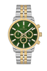 DAVID GUNER Sarı Beyaz Kaplama Yeşil Kadranlı Multi Fonksiyonlu Paslanmaz Masif Çelik Erkek Kol Saati - DG-8449GA-D10