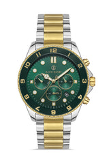 DAVID GUNER Sarı Beyaz Kaplama Yeşil Kadranlı Multi Fonksiyonlu Paslanmaz Masif Çelik Erkek Kol Saati - DG-8243GA-D10