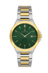 DAVID GUNER Sarı Beyaz Kaplama Yeşil Kadranlı Paslanmaz Masif Çelik Kordonlu Erkek Kol Saati - DG-8421GA-D10