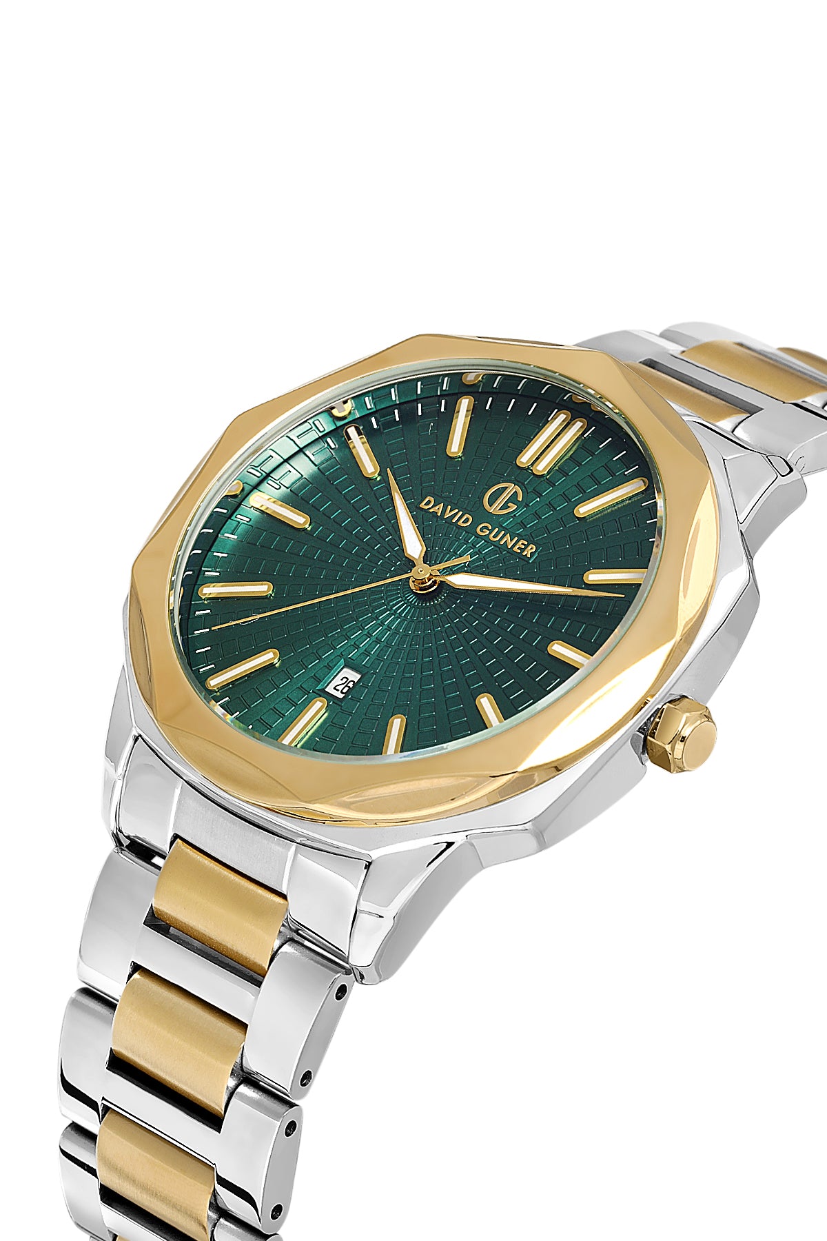 David Guner Yellow and White Coated Green Dial Calendar Men's Watch