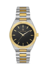 DAVID GUNER Sarı Beyaz Kaplama Siyah Kadranlı Paslanmaz Masif Çelik Kordonlu Erkek Kol Saati - DG-8408GA-D2