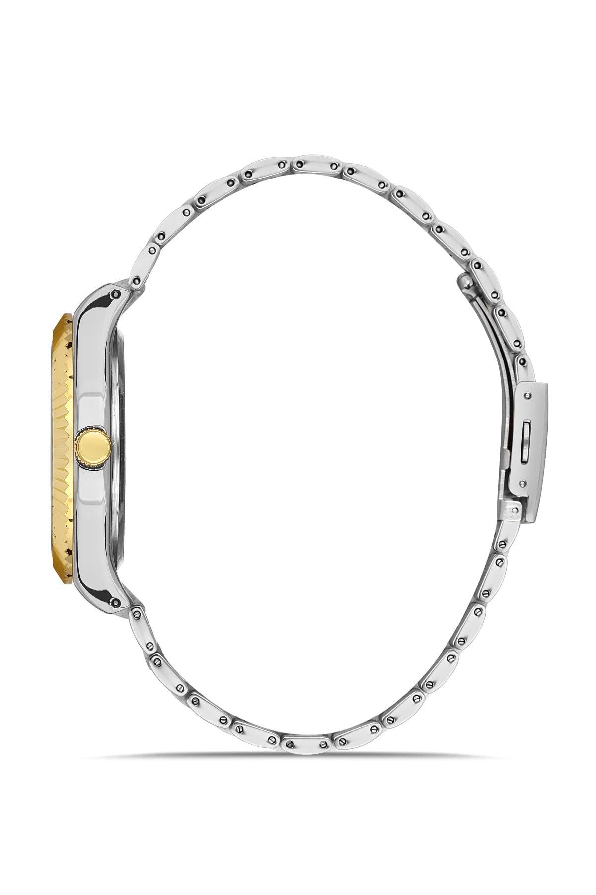 DAVID GUNER Sarı Beyaz Kaplama Siyah Kadranlı Paslanmaz Masif Çelik Kordonlu Erkek Kol Saati - DG-8408GA-D2