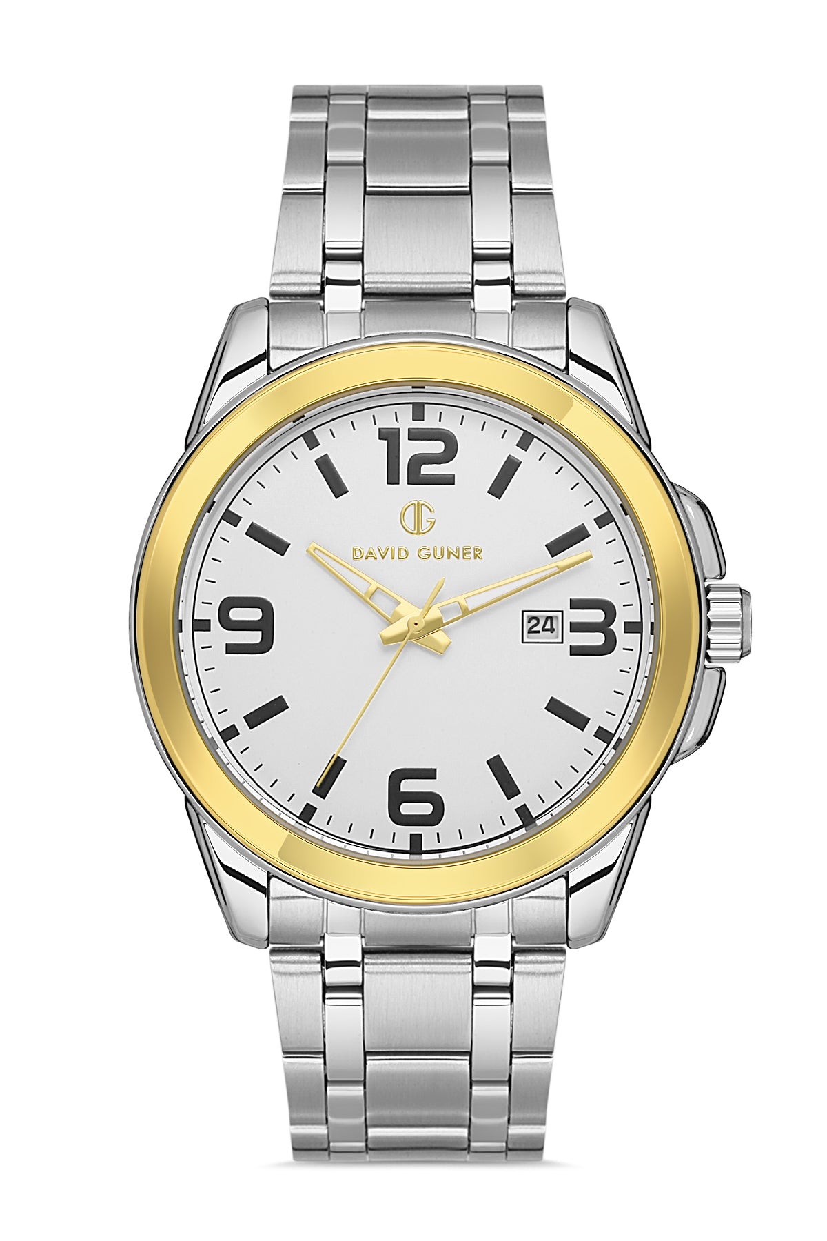 DAVID GUNER Sarı Beyaz Kaplamalı Beyaz Kadranlı Takvimli Paslanmaz Çelik Erkek Kol Saati - DG-8469GA-D1
