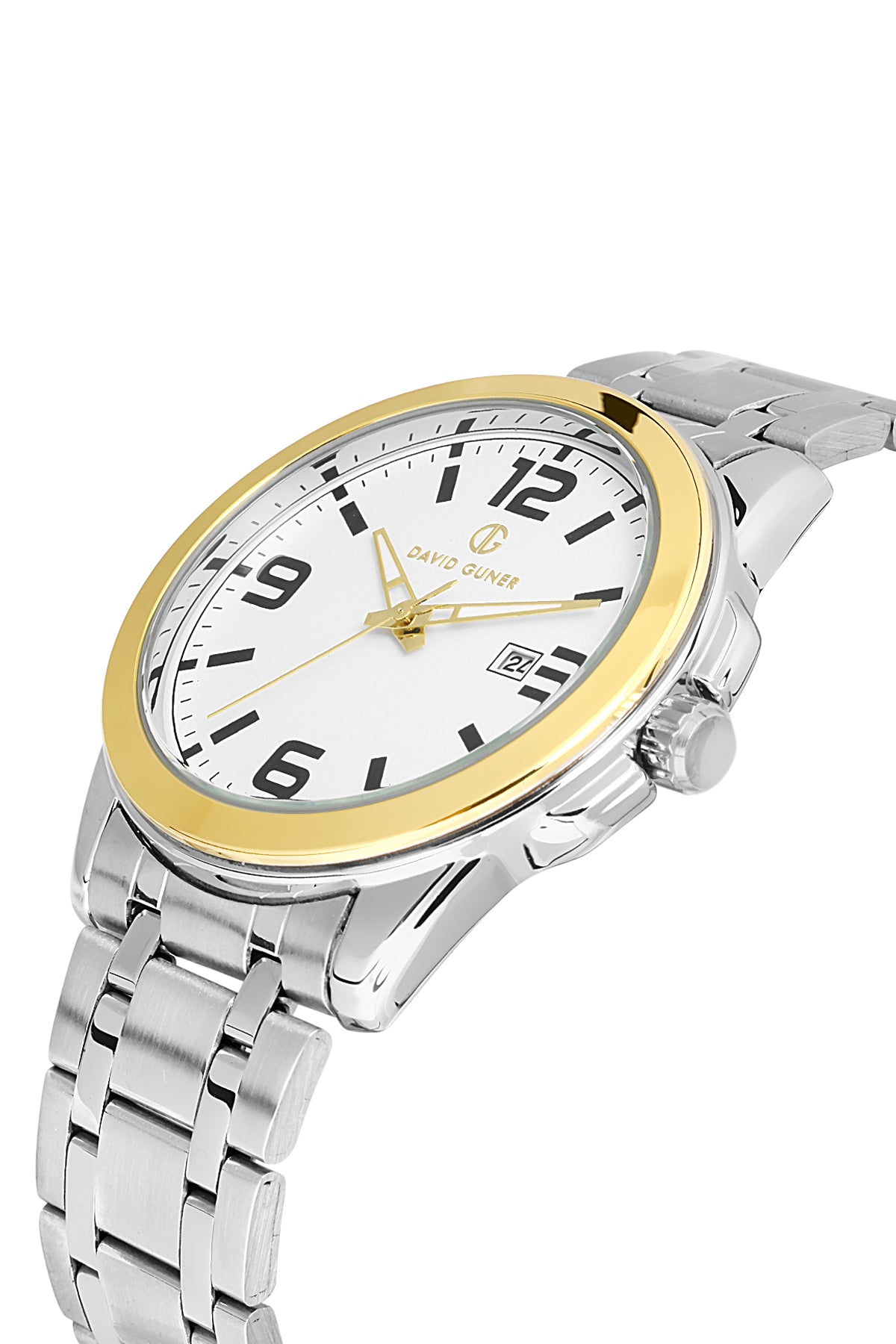 DAVID GUNER Sarı Beyaz Kaplamalı Beyaz Kadranlı Takvimli Paslanmaz Çelik Erkek Kol Saati - DG-8469GA-D1
