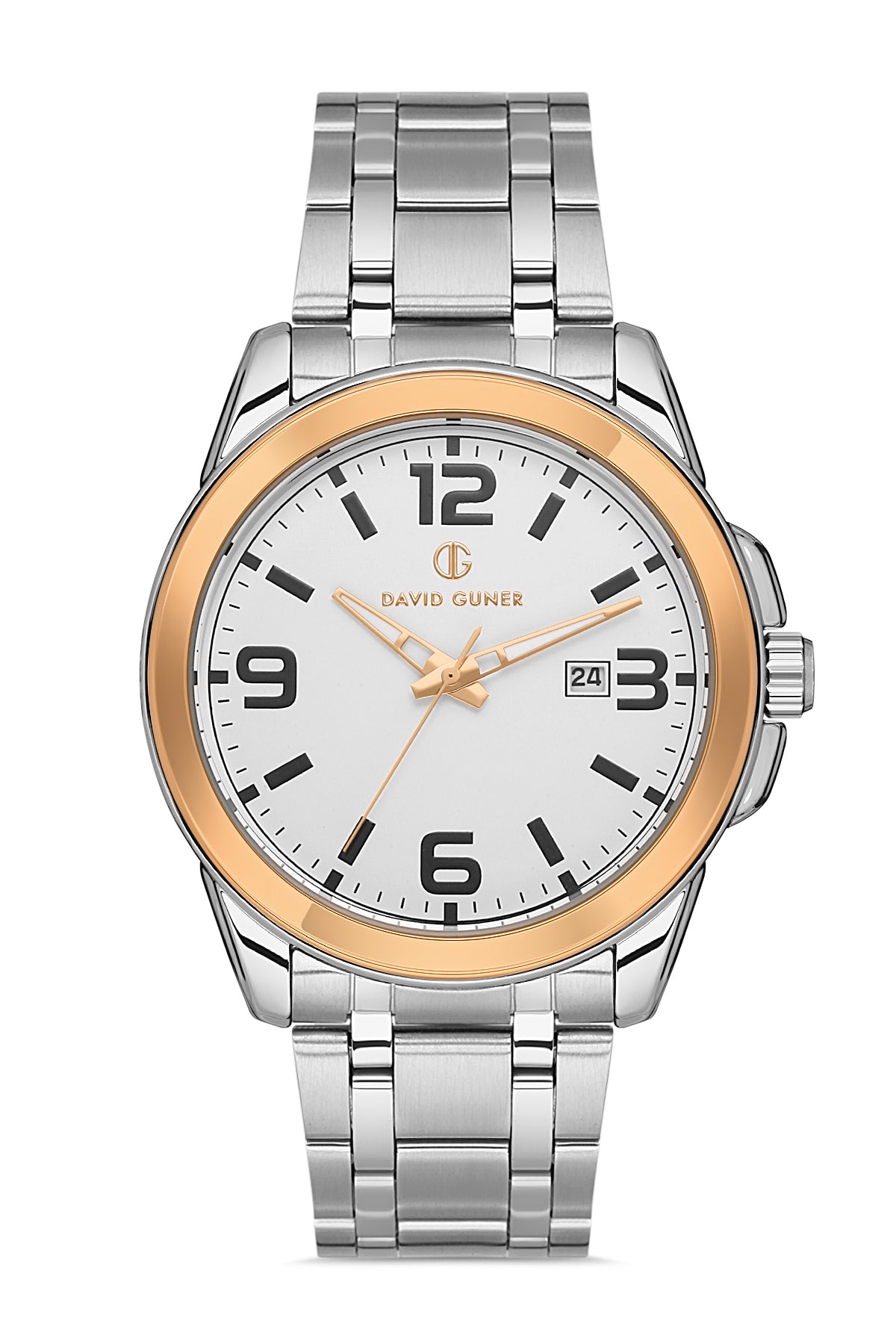 DAVID GUNER Gümüş Kaplamalı Rose Kadranlı Takvimli Paslanmaz Çelik Erkek Kol Saati - DG-8469GA-E1