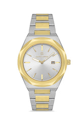 DAVID GUNER Sarı Beyaz Kaplama Gümüş Kadranlı Multi Fonksiyonlu Paslanmaz Masif Çelik Erkek Kol Saati - DG-8620GA-D1