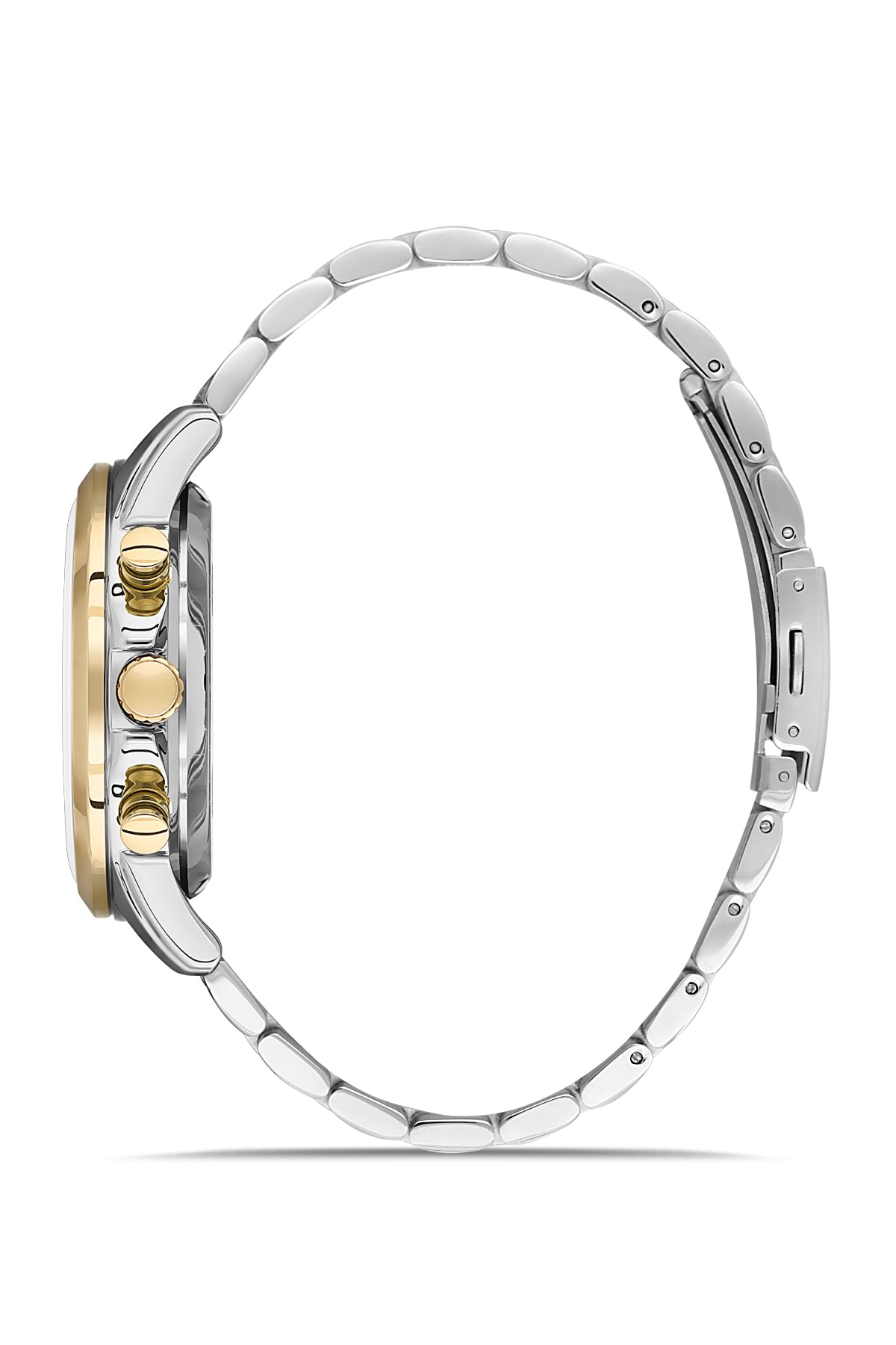 DAVID GUNER Sarı Beyaz Kaplama Siyah Kadranlı Multi Fonksiyonlu Paslanmaz Masif Çelik Erkek Kol Saati - DG-8649GA-D2