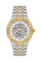 DAVID GUNER Gümüş Kadranlı Sarı Beyaz Kaplama Paslanmaz Masif Çelik Kordonlu Otomatik Erkek Kol Saati