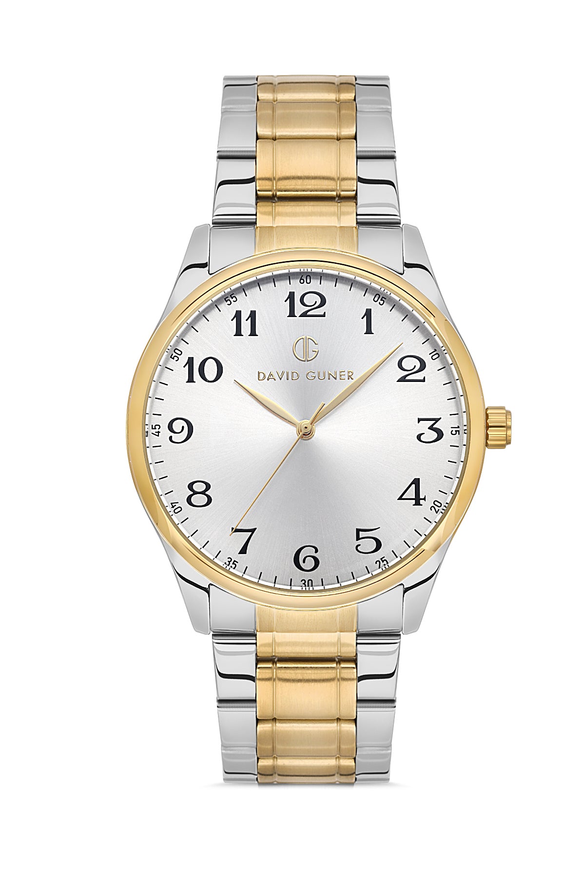 DAVID GUNER Sarı Beyaz Kaplama Gümüş Kadranlı Paslanmaz Masif Çelik Erkek Kol Saati - DG-8716GA-D1
