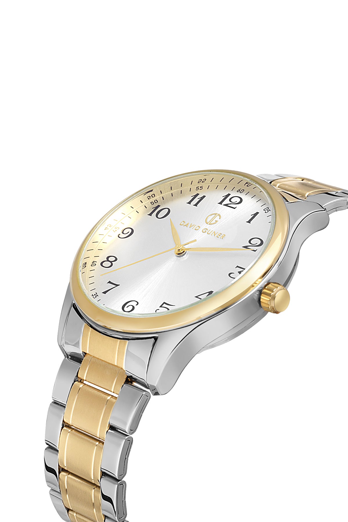 DAVID GUNER Sarı Beyaz Kaplama Gümüş Kadranlı Paslanmaz Masif Çelik Erkek Kol Saati - DG-8716GA-D1