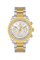 DAVID GUNER Sarı Beyaz Kaplamalı Gümüş Kadranlı Multi Fonksiyonlu Erkek Kol Saati