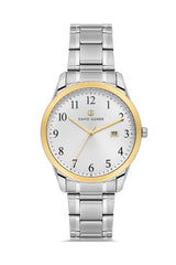 DAVID GUNER Sarı Beyaz Kaplama Gümüş Kadranlı Takvimli Erkek Kol Saati