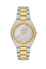 DAVID GUNER Sarı Beyaz Kaplama Gümüş Kadranlı Düz Paslanmaz Masif Çelik Kadın Kol Saati - DG-8472LA-D1