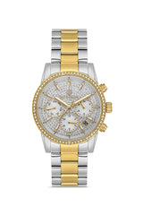 DAVID GUNER Gümüş Kadranlı Sarı Beyaz Kaplama Paslanmaz Masif Çelik Kordonlu Multi Fonksiyonlu Kadın Kol Saati