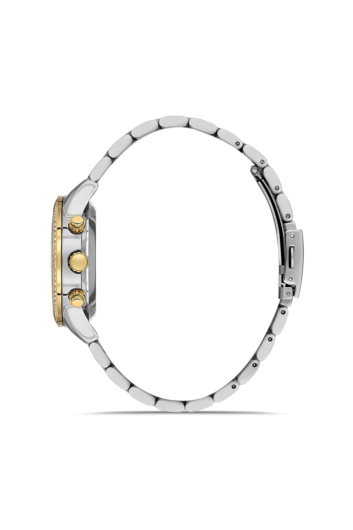 DAVID GUNER Gümüş Kadranlı Sarı Beyaz Kaplama Paslanmaz Masif Çelik Kordonlu Multi Fonksiyonlu Kadın Kol Saati