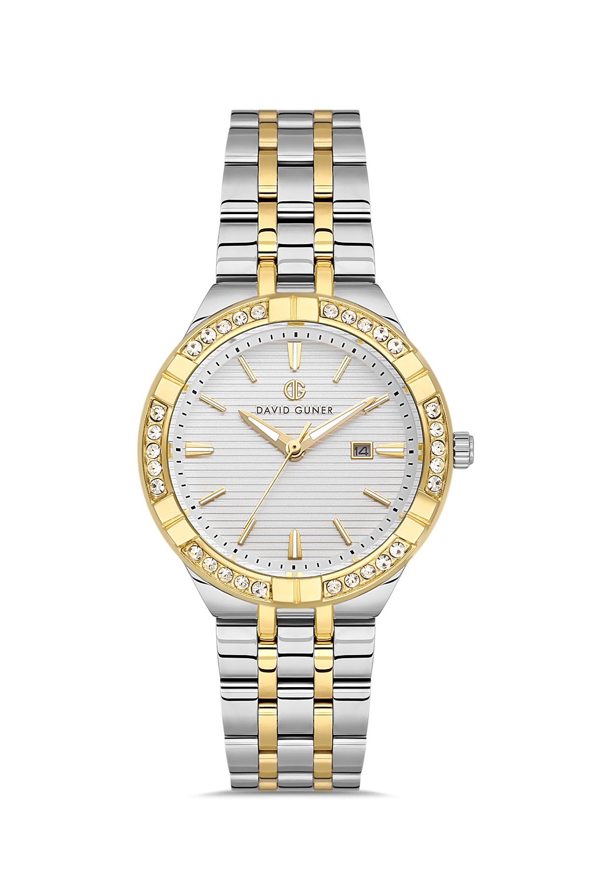 DAVID GUNER Sarı Beyaz Kadranlı Taşlı Kadın Kol Saati