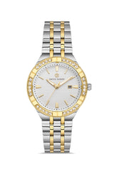 DAVID GUNER Sarı Beyaz Kadranlı Taşlı Kadın Kol Saati