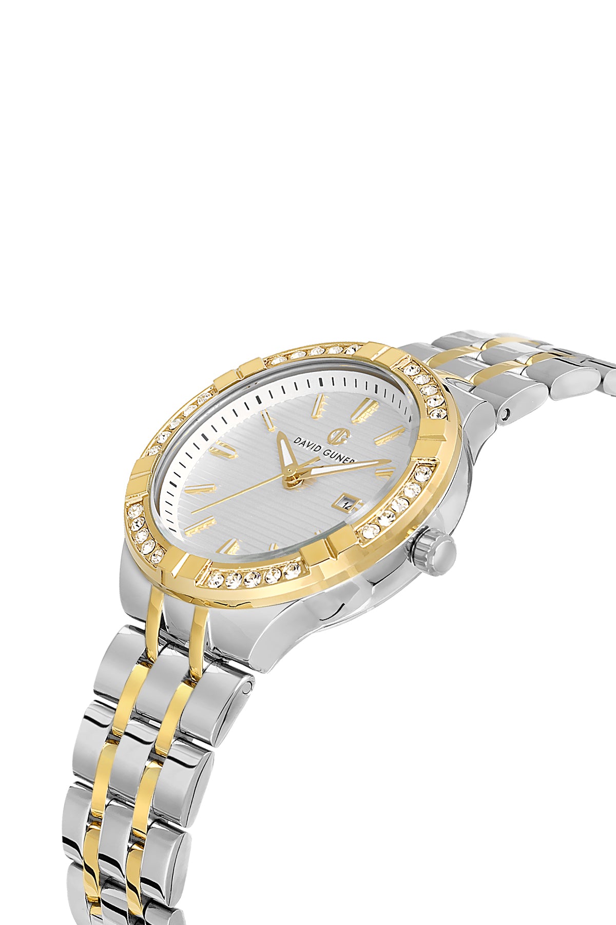 DAVID GUNER Sarı Beyaz Kadranlı Taşlı Kadın Kol Saati