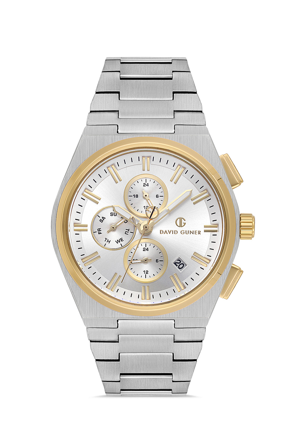 DAVID GUNER Erkek Kol Saati Gümüş Kadran Sarı BEYAZ Kaplama DG-8845GA-D1