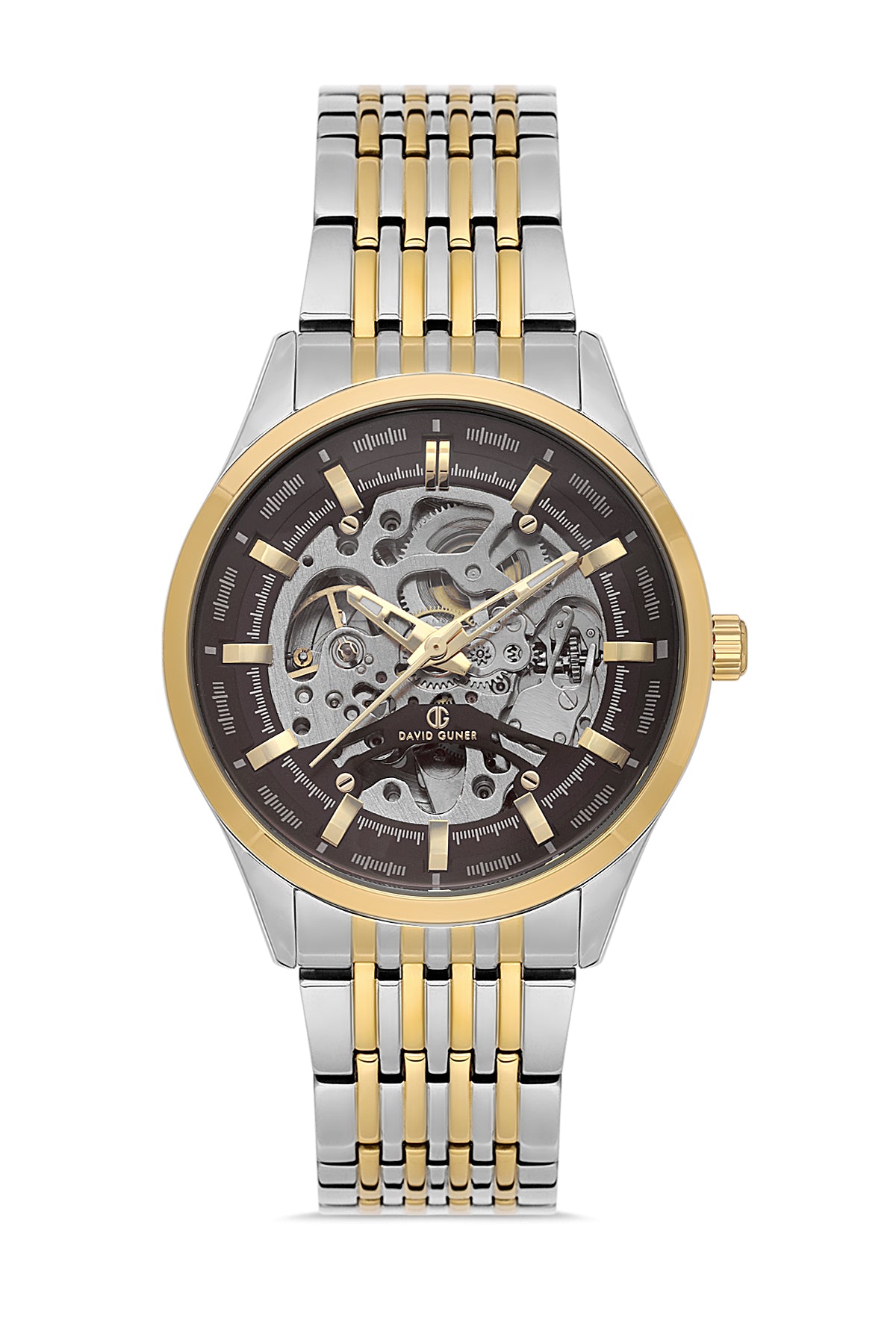 DAVID GUNER Brown Dial Yellow Silver Plating Automatic Function Men's Watch