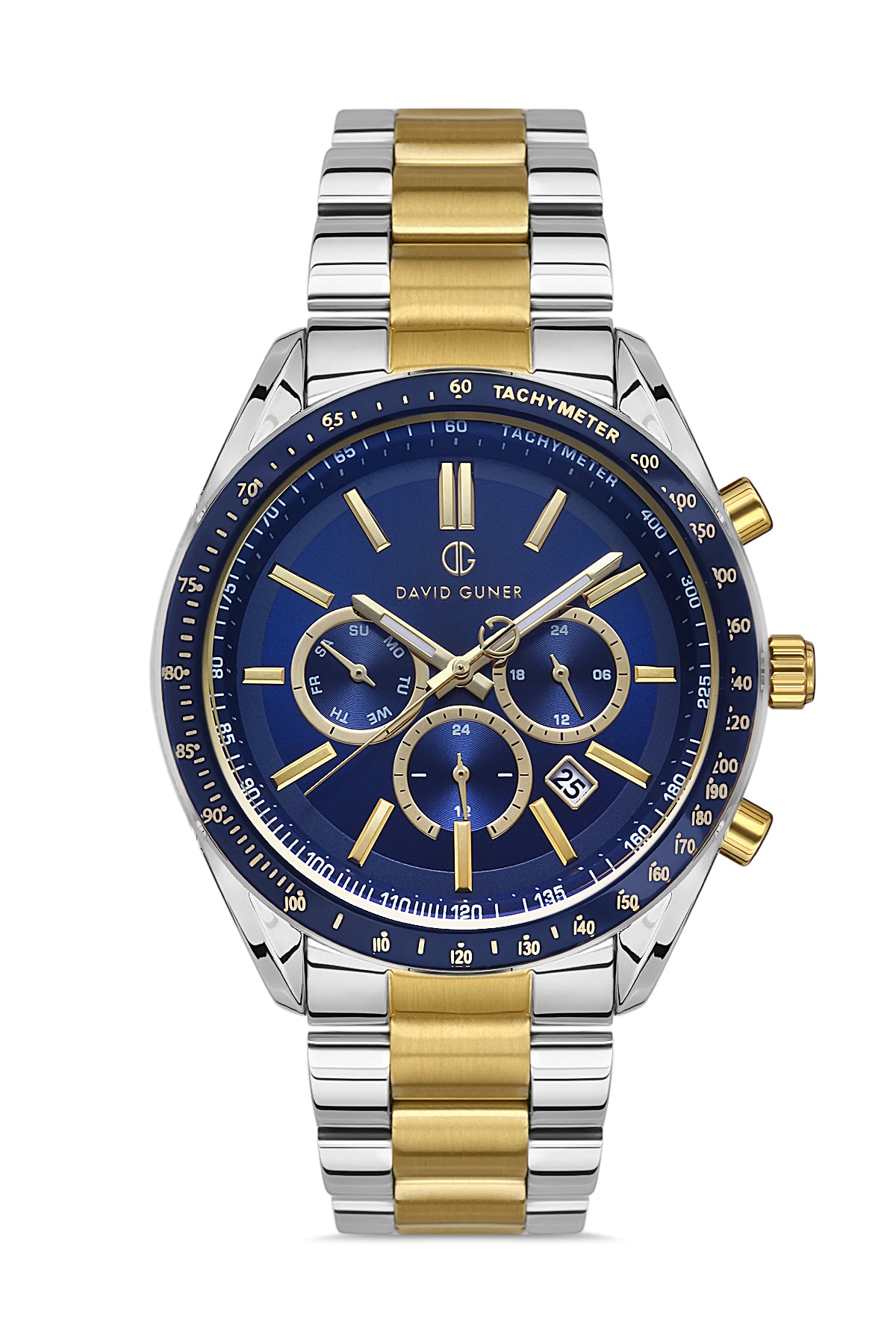 DAVID GUNER SARI BEYAZ KAPLAMALI MAVİ KADRANLI ERKEK KOL SAATİ DG-8405GA-D3