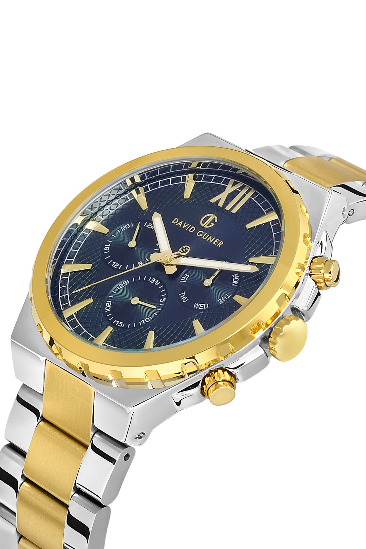 DAVID GUNER SARI BEYAZ KAPLAMALI MAVİ KADRANLI ERKEK KOL SAATİ DG-8410GA-D3