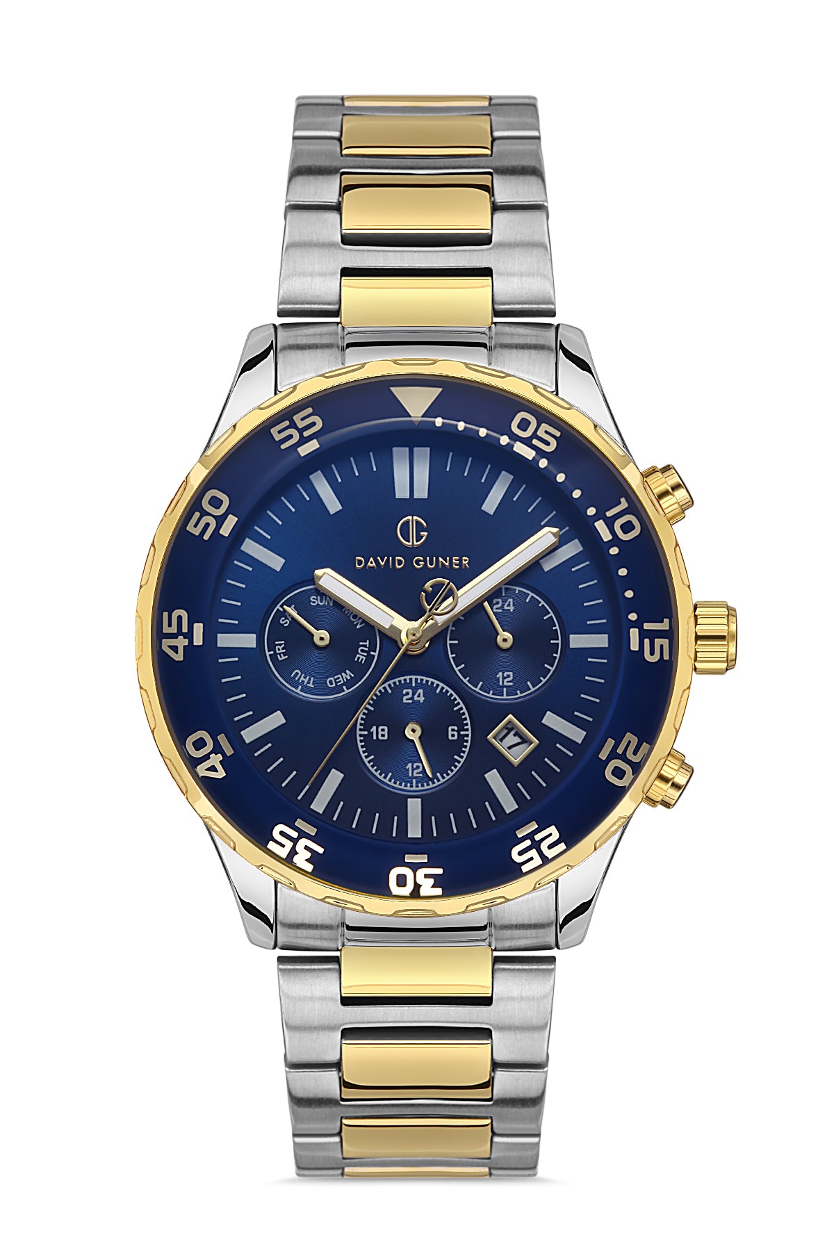 DAVID GUNER Sari beyaz Kaplamalı Mavi Kadranlı Erkek Kol Saati - DG-8427GA-D3