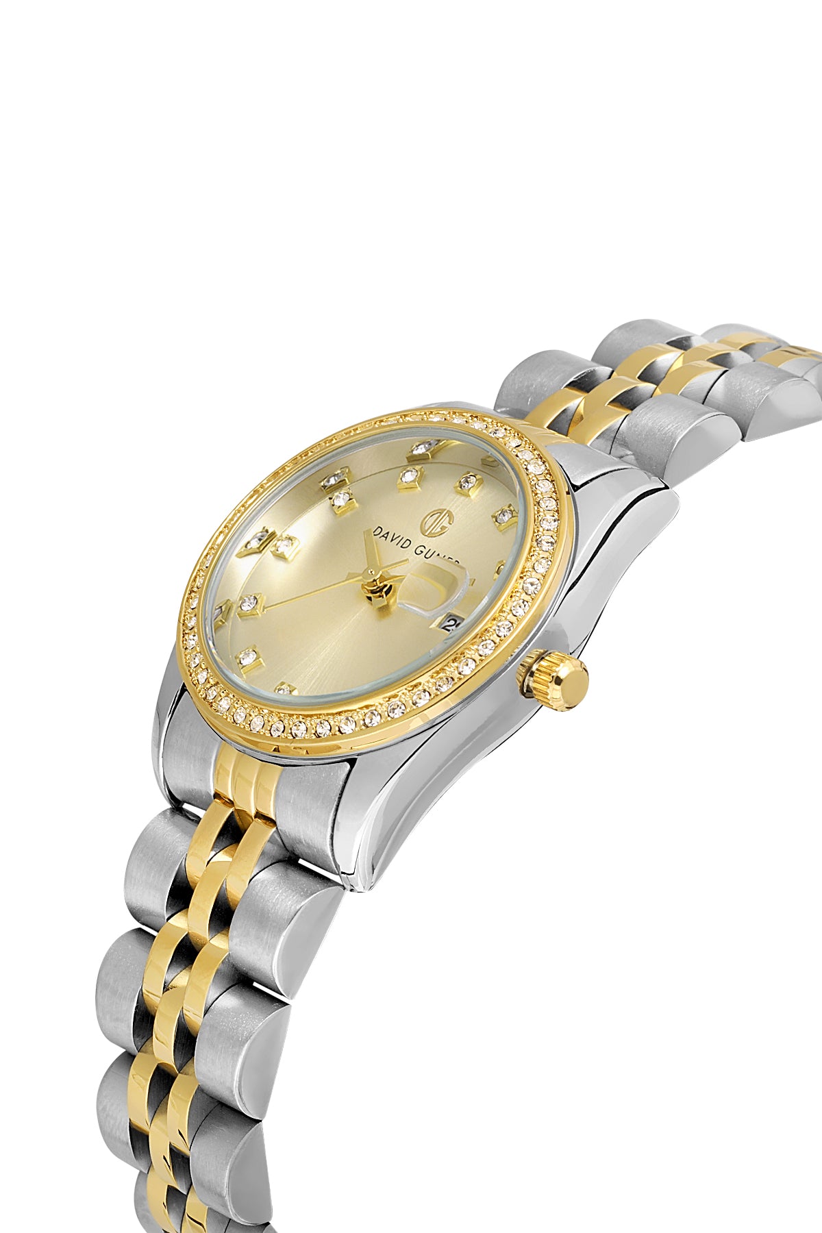 DAVID GUNER SARI BEYAZ KAPLAMALI SARI KADRANLI KADIN KOL SAATİ DG-8635LA-D4