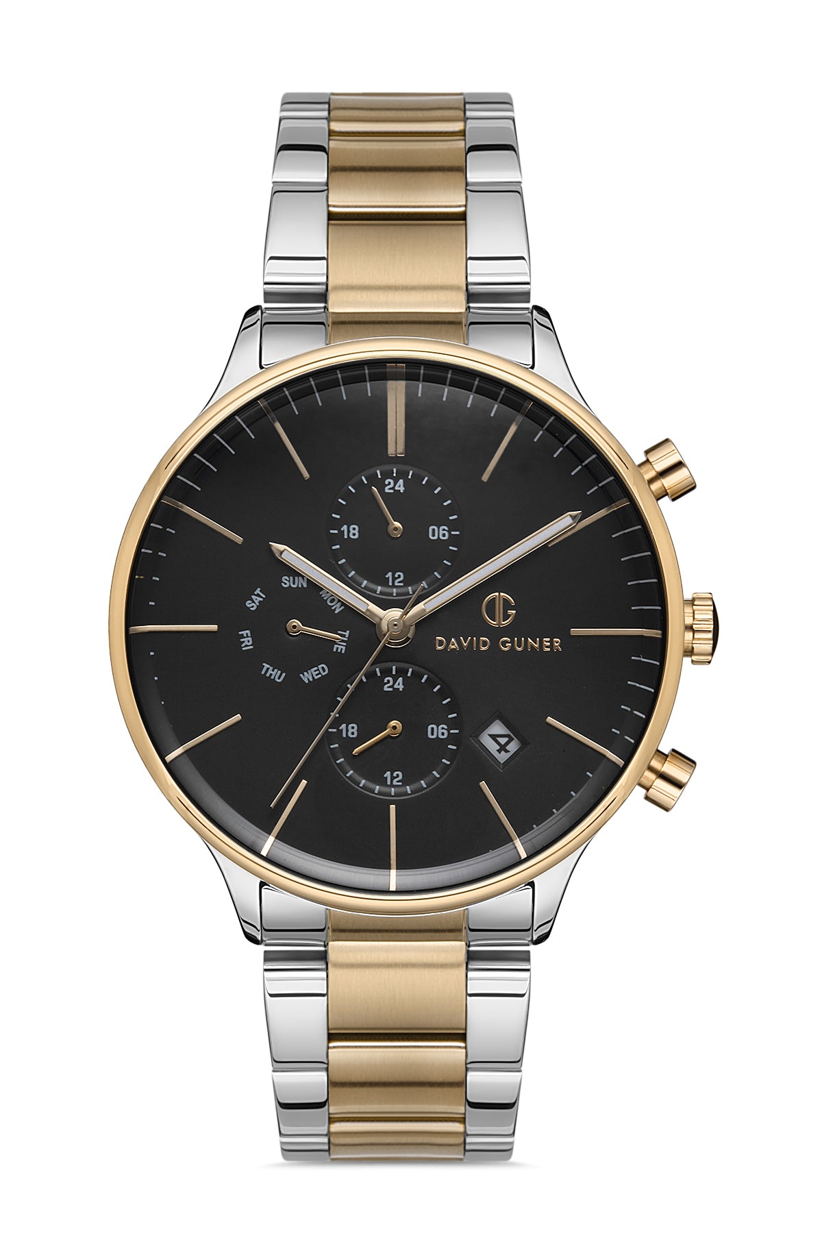 DAVID GUNER SARI BEYAZ KAPLAMALI SİYAH KADRANLI ERKEK KOL SAATİ DG-8188GA-D2