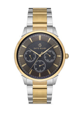 DAVID GUNER Sarı Beyaz Kaplama Siyah Kadranlı Multi Fonksiyon Erkek Kol Saati